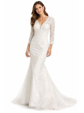 Size 2 Lace Long Sleeve Wedding Dress Mermaid Bridal Gown Train
